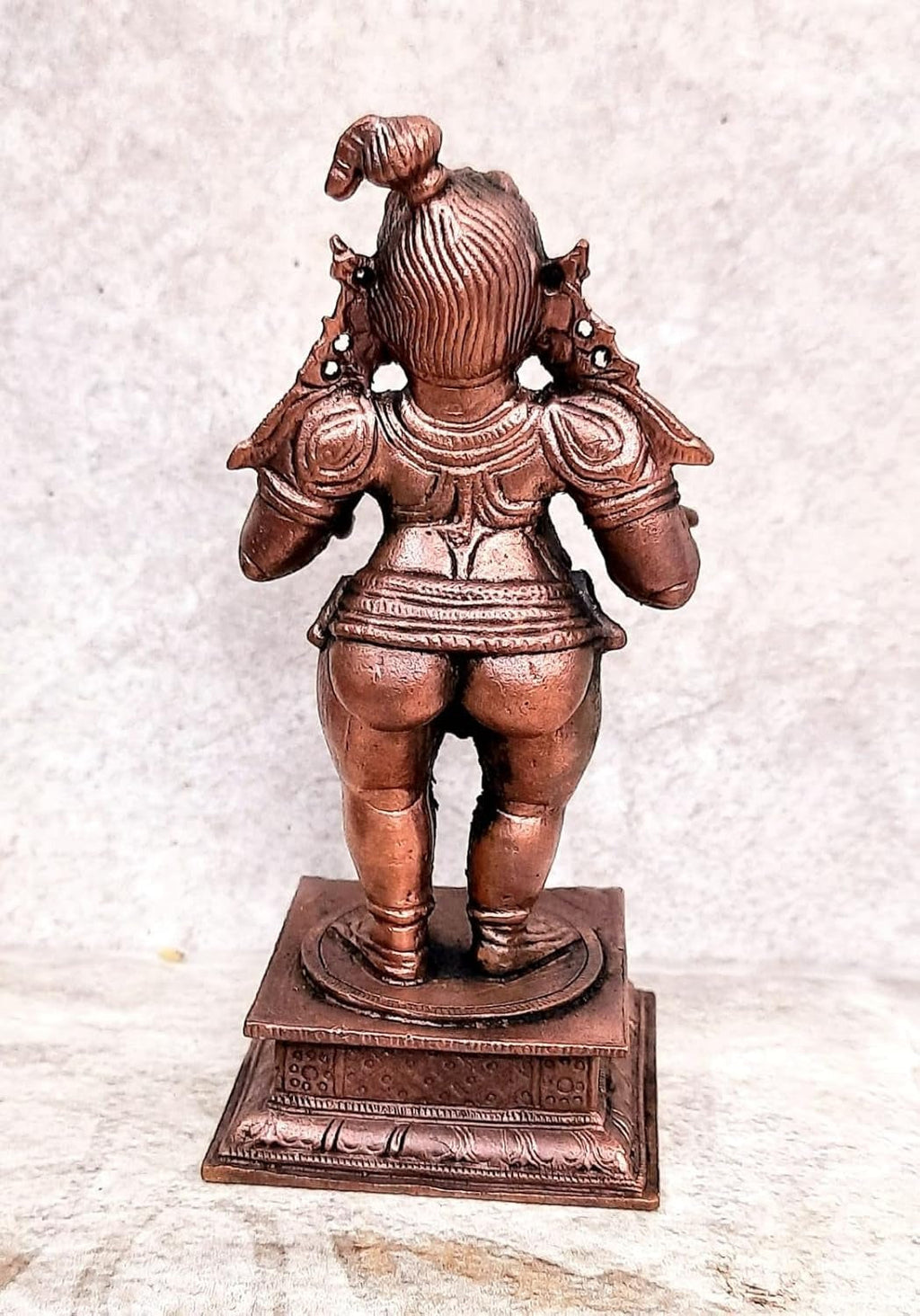 Brownish-Orange Copper Idols Of God Bal Krishna With Laddu, 4.3 Inches, 480G, Patina Antique Finish, Pack Of 1 Piece