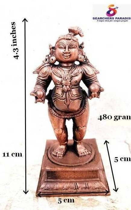 Brownish-Orange Copper Idols Of God Bal Krishna With Laddu, 4.3 Inches, 480G, Patina Antique Finish, Pack Of 1 Piece