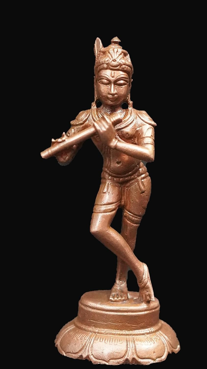 Brownish-Orange Copper Idols Of God Krishna, 4 Inches, 175G, Patina Antique Finish, Pack Of 1 Piece