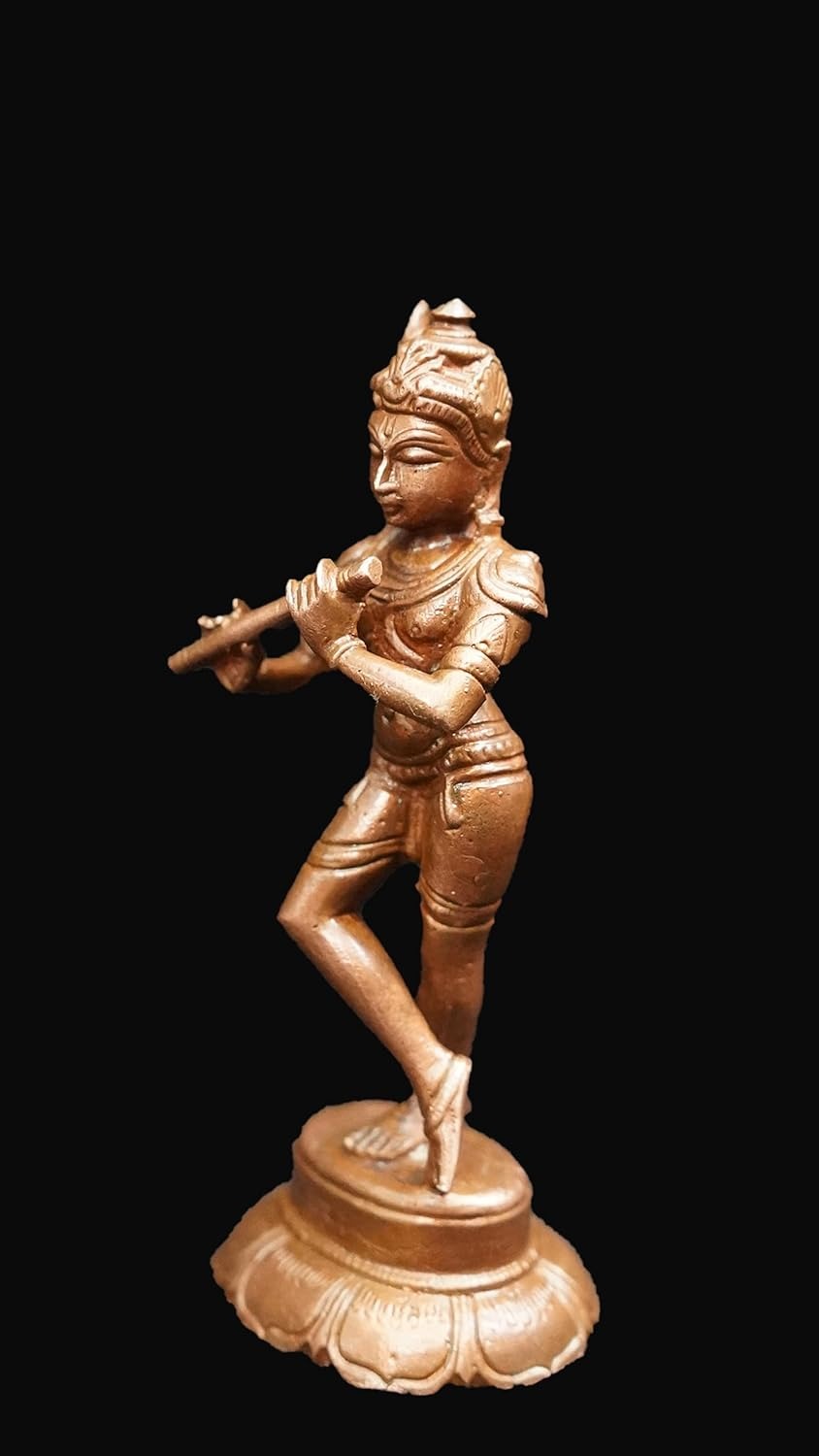 Brownish-Orange Copper Idols Of God Krishna, 4 Inches, 175G, Patina Antique Finish, Pack Of 1 Piece