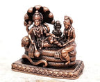 Brownish-Orange Copper Idols India, 2.1 Inches, Handmade God Vishnu Along With Mahalakshmi Lying In Adisesha, 250G, Patina Antique Finish, Pack Of 1 Piece