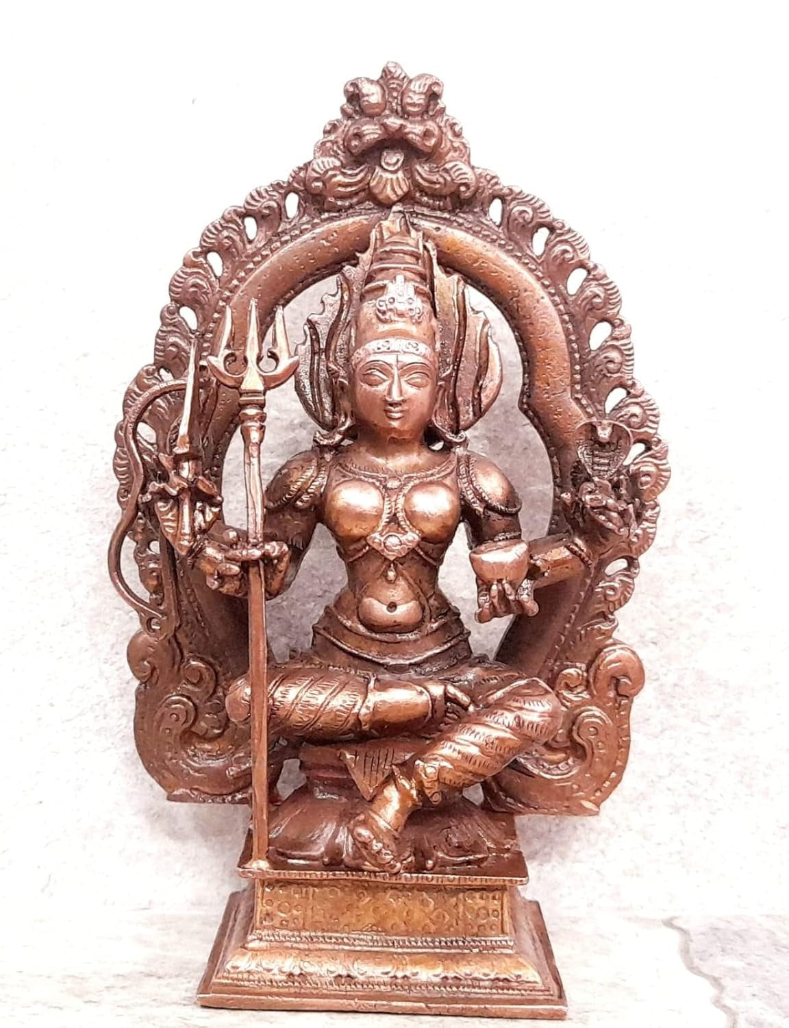 Brownish-Orange Copper Idols Of God Amman By 5.3 Inch, 665G, Patina Antique Finish, Pack Of 1 Piece