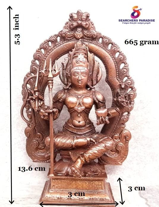 Brownish-Orange Copper Idols Of God Amman By 5.3 Inch, 665G, Patina Antique Finish, Pack Of 1 Piece