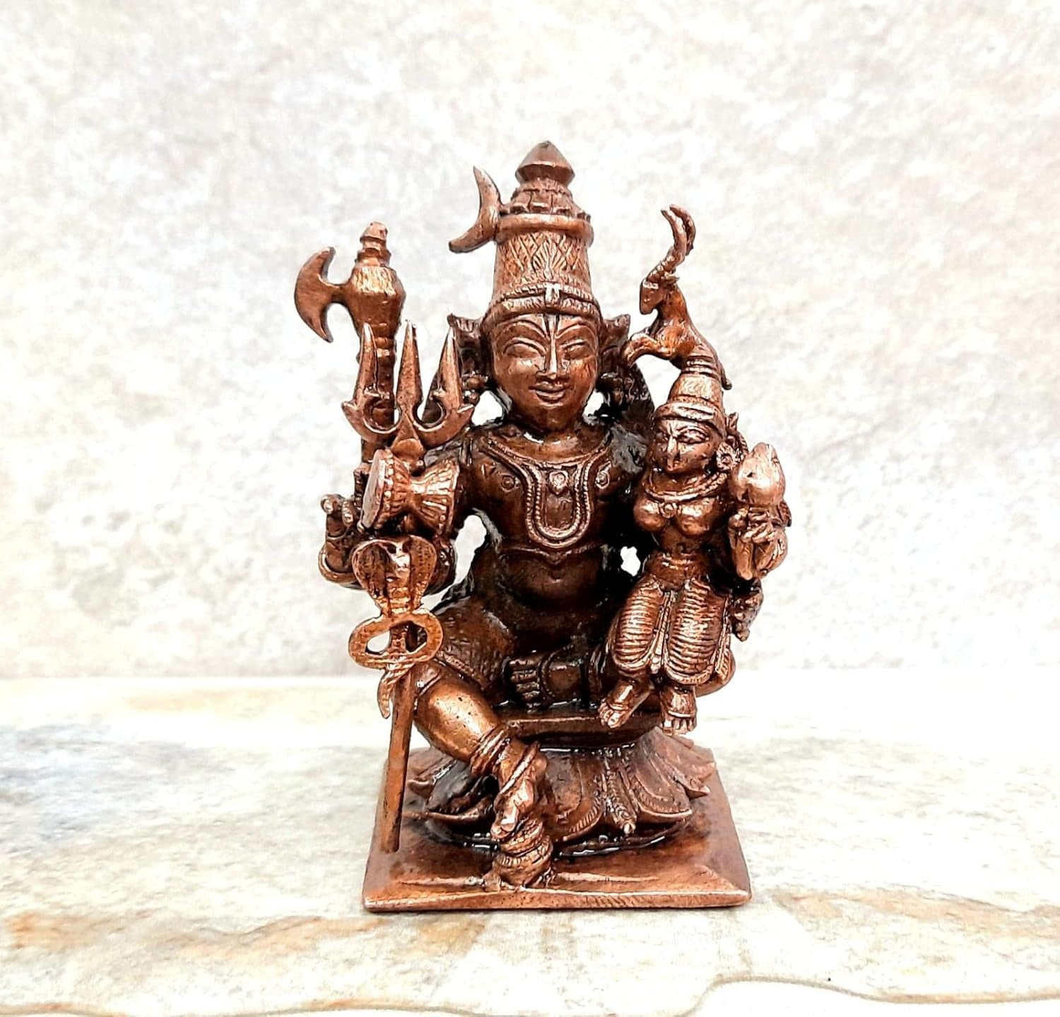 Brownish-Orange Copper Idolsby Unikraf , 8 Cm, Handmade Shiva And Parvathi 288Grams, Patina Antique Finish, Pack Of 1 Piece