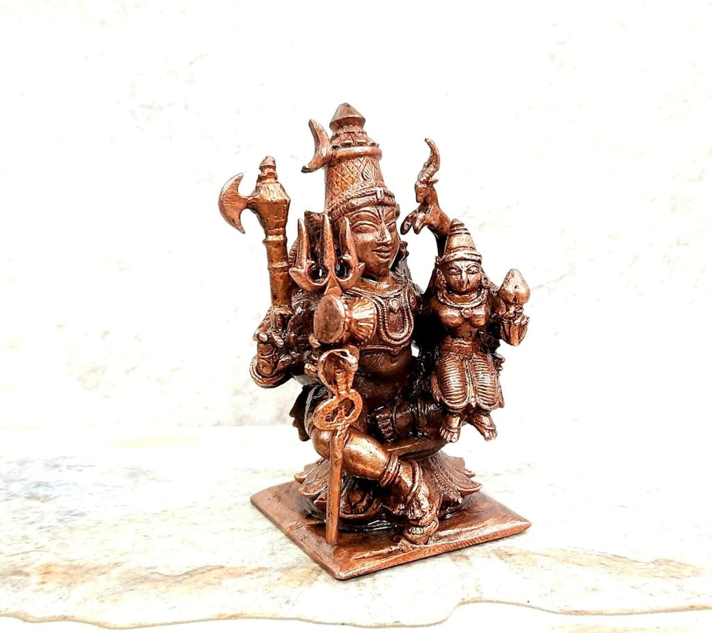 Brownish-Orange Copper Idolsby Unikraf , 8 Cm, Handmade Shiva And Parvathi 288Grams, Patina Antique Finish, Pack Of 1 Piece