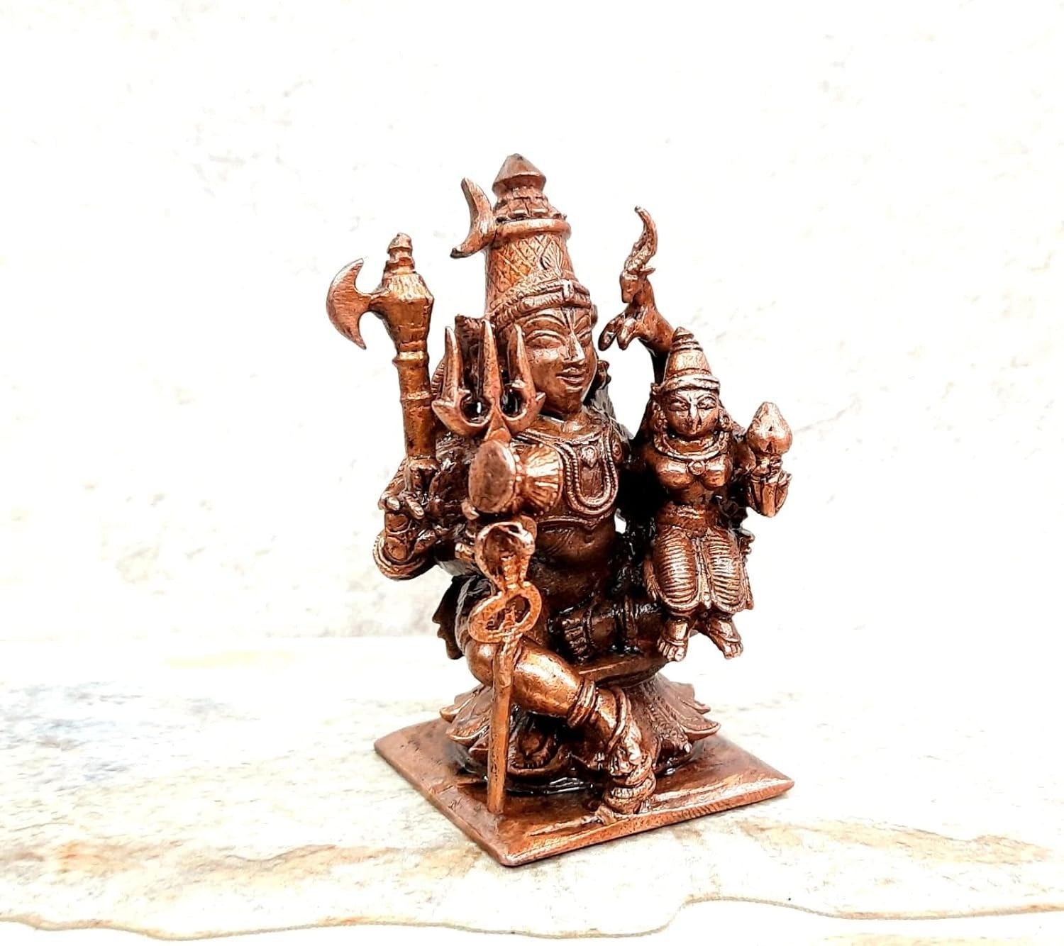 Brownish-Orange Copper Idolsby Unikraf , 8 Cm, Handmade Shiva And Parvathi 288Grams, Patina Antique Finish, Pack Of 1 Piece