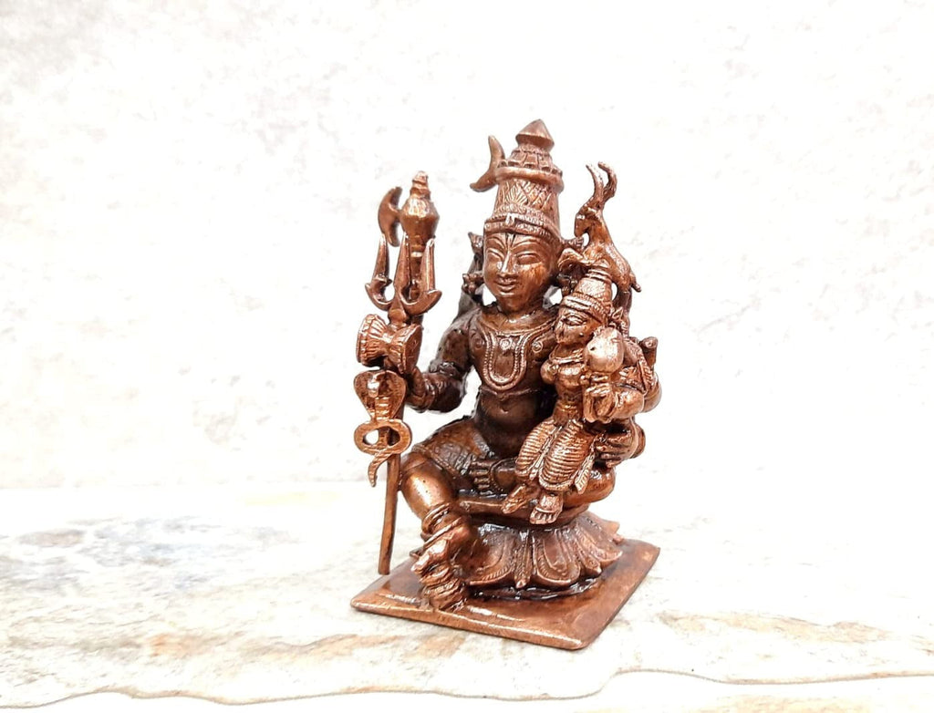 Brownish-Orange Copper Idolsby Unikraf , 8 Cm, Handmade Shiva And Parvathi 288Grams, Patina Antique Finish, Pack Of 1 Piece