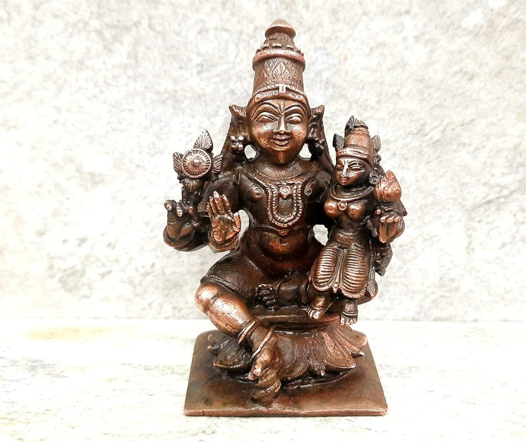 Brownish-Orange Copper Idols, 7.7 Cm, Handmade Lakshmi Narayana 273G, Patina Antique Finish, Pack Of 1 Piece