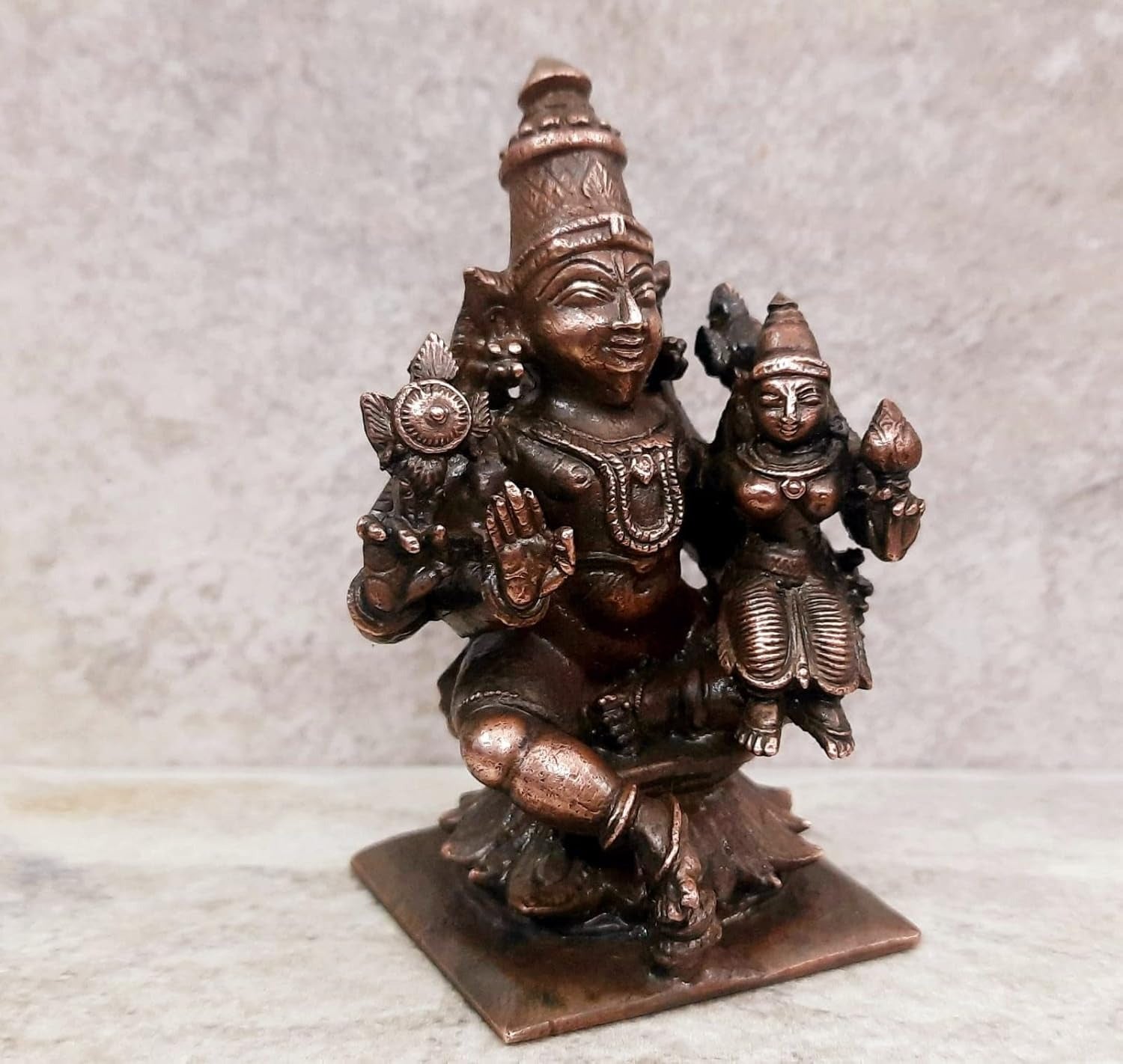 Brownish-Orange Copper Idols, 7.7 Cm, Handmade Lakshmi Narayana 273G, Patina Antique Finish, Pack Of 1 Piece