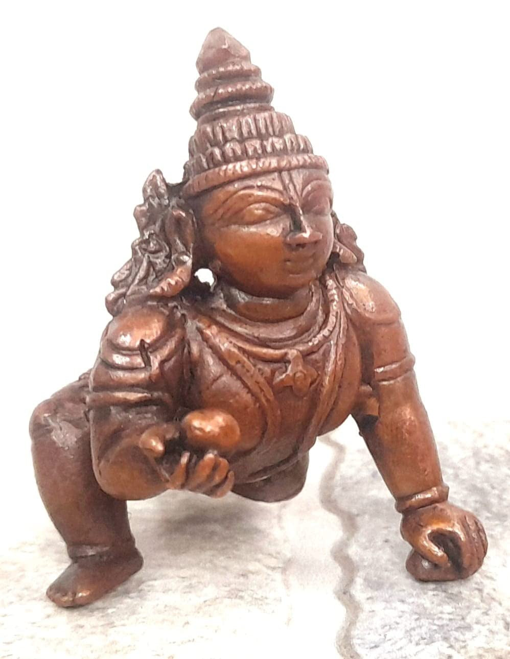 Brownish-Orange Copper Idols Indiaby, 2.1 Inches, Handmade Bala Krishna 135G, Patina Antique Finish, Pack Of 1 Piece