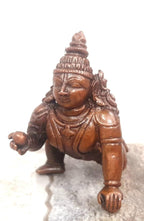 Brownish-Orange Copper Idols Indiaby, 2.1 Inches, Handmade Bala Krishna 135G, Patina Antique Finish, Pack Of 1 Piece