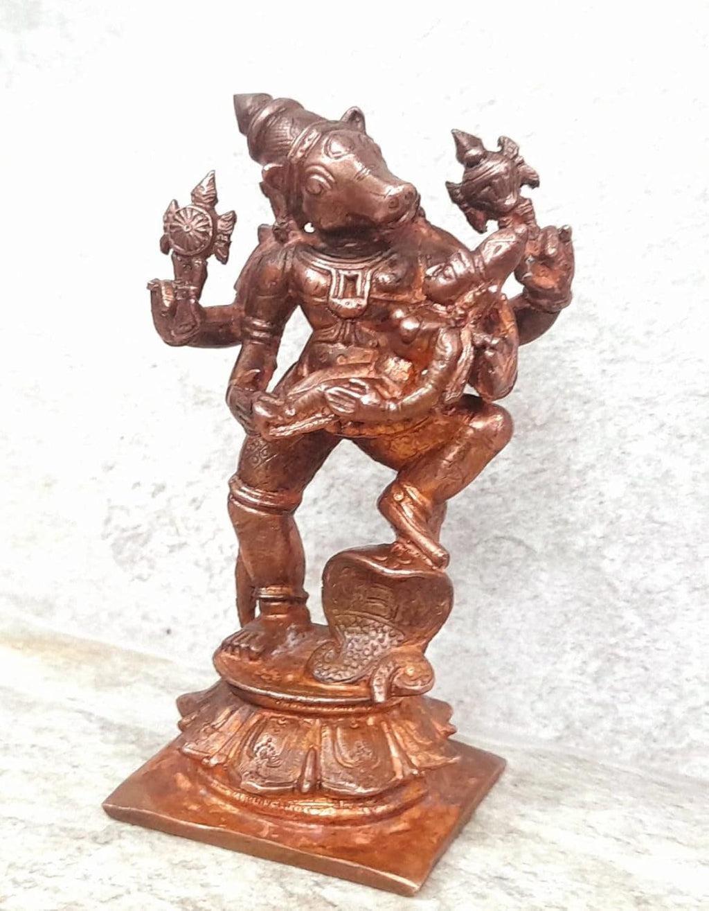 Brownish-Orange Copper Idols, 3.5 Inches, Handmade Bhu Varaha, 280G, Patina Antique Finish, Pack Of 1 Piece