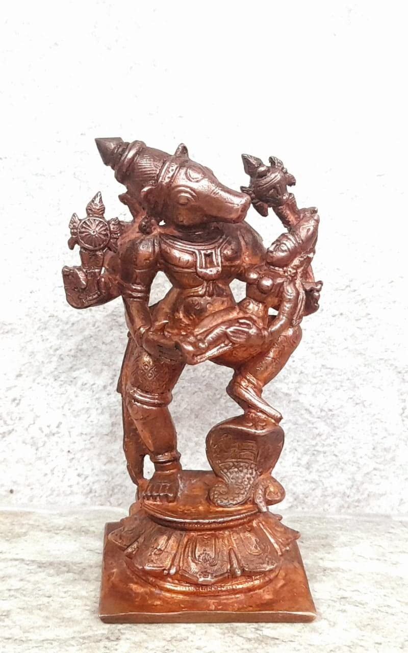 Brownish-Orange Copper Idols, 3.5 Inches, Handmade Bhu Varaha, 280G, Patina Antique Finish, Pack Of 1 Piece
