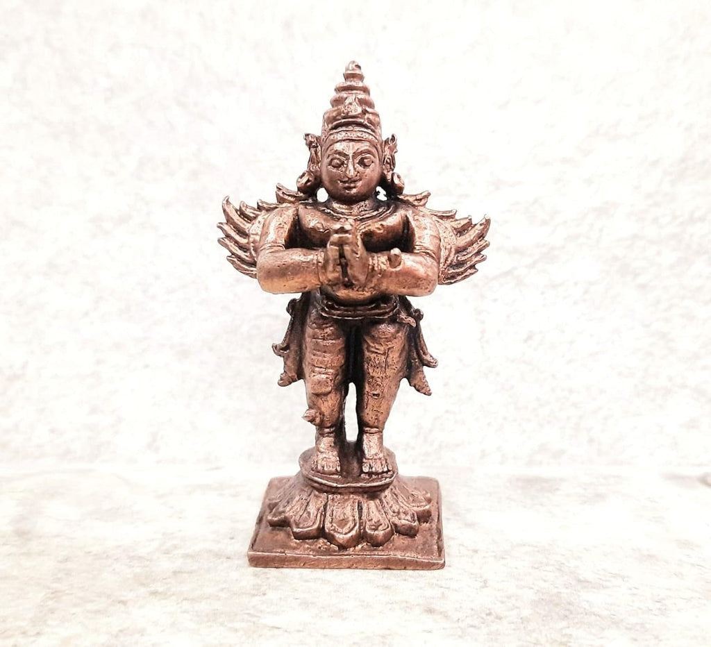 Brownish-Orange Copper Idols, 7 Cm, Handmade Standing Garudar 95 Gram, Patina Antique Finish, Pack Of 1 Piece
