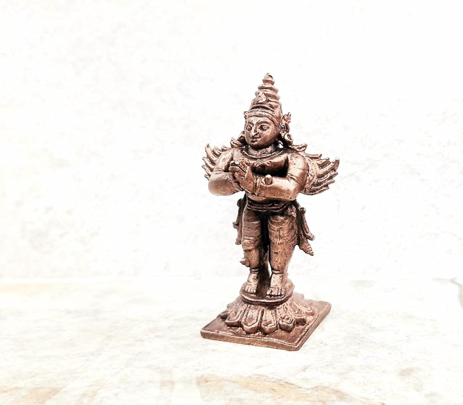 Brownish-Orange Copper Idols, 7 Cm, Handmade Standing Garudar 95 Gram, Patina Antique Finish, Pack Of 1 Piece