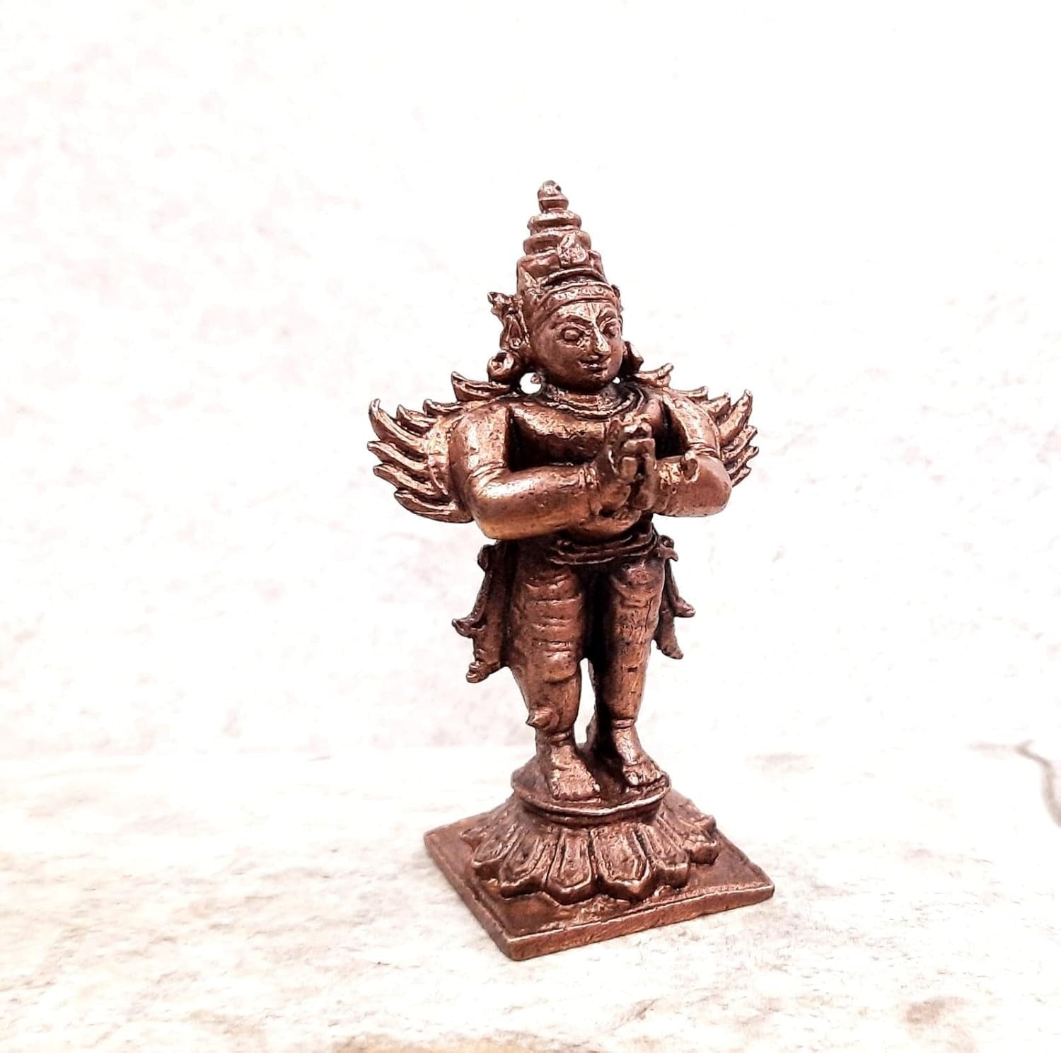 Brownish-Orange Copper Idols, 7 Cm, Handmade Standing Garudar 95 Gram, Patina Antique Finish, Pack Of 1 Piece