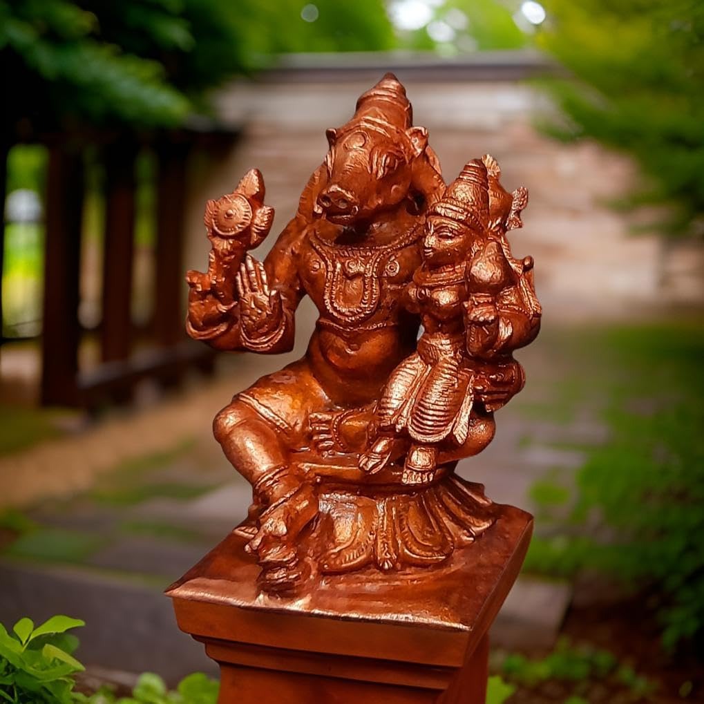 Brownish-Orange Copper Idols India, 2.6 Inches, Handmade Bhu Varaha Perumal, 250G, Patina Antique Finish, Pack Of 1 Piece