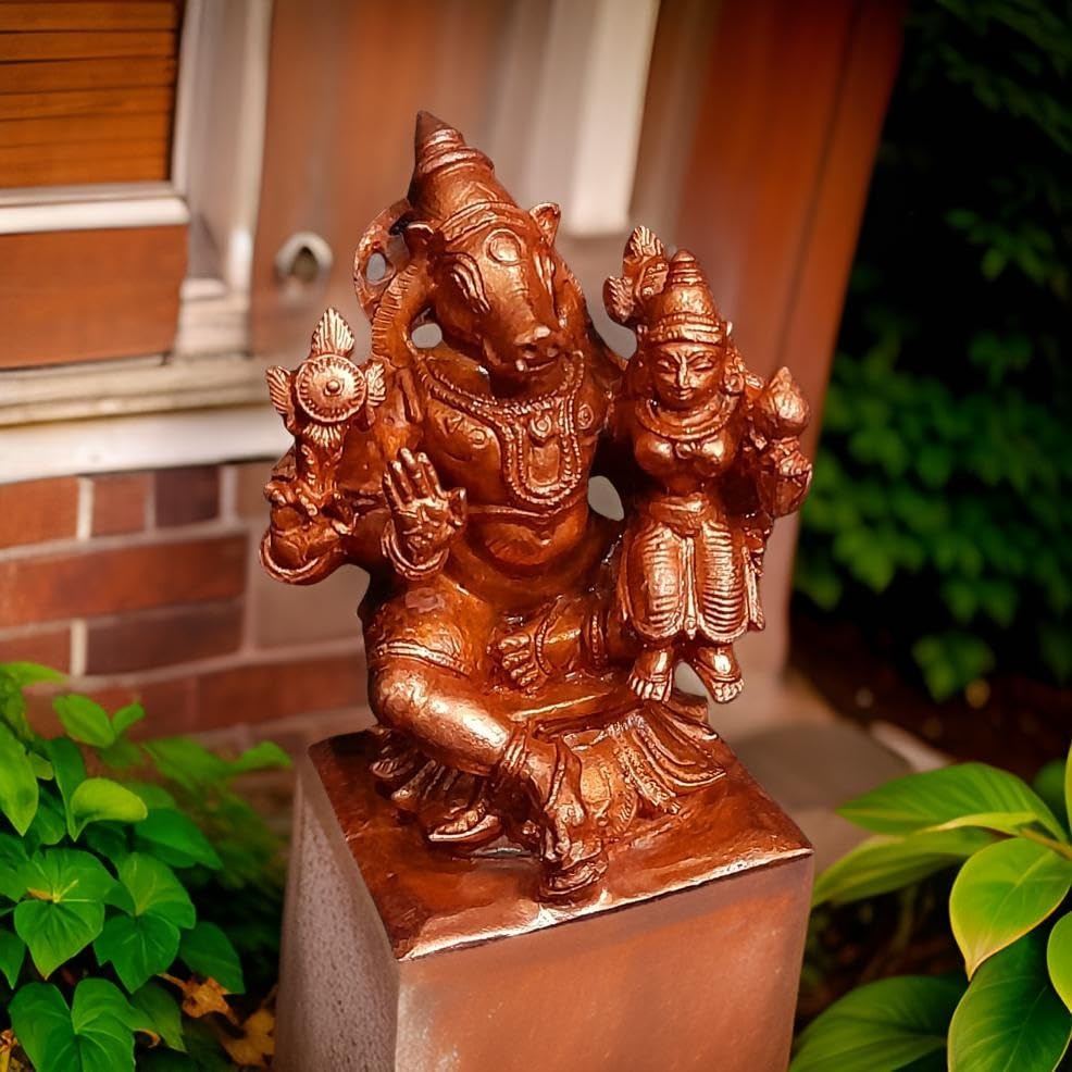 Brownish-Orange Copper Idols India, 2.6 Inches, Handmade Bhu Varaha Perumal, 250G, Patina Antique Finish, Pack Of 1 Piece