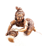 Brownish-Orange Copper Idols India, 1.5 Inches, Sri Krishna Culture Krishna Idol With Butter Pot, 60G, Patina Antique Finish, Pack Of 1 Piece