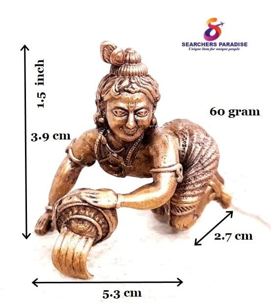 Brownish-Orange Copper Idols India, 1.5 Inches, Sri Krishna Culture Krishna Idol With Butter Pot, 60G, Patina Antique Finish, Pack Of 1 Piece