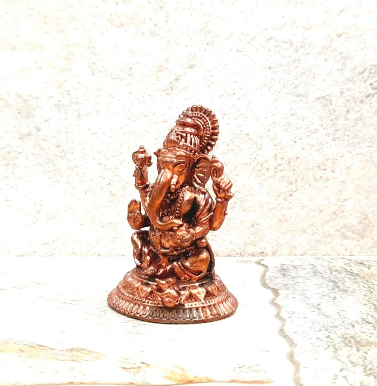 Brownish-Orange Copper Idols, 4.8 Cm, Handmade Little Ganesh 70Grams, Patina Antique Finish, Pack Of 1 Piece