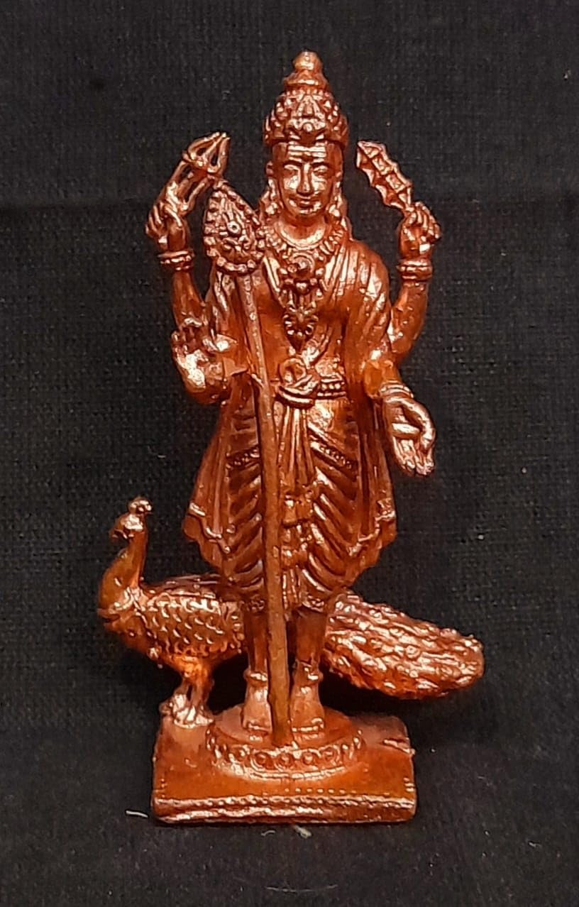 Brownish-Orange Copper Idols India, Handmade Murugar 2.6 Inches, 80G, Pack Of 1 Piece