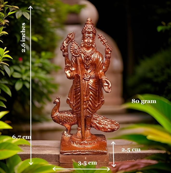 Brownish-Orange Copper Idols India, Handmade Murugar 2.6 Inches, 80G, Pack Of 1 Piece