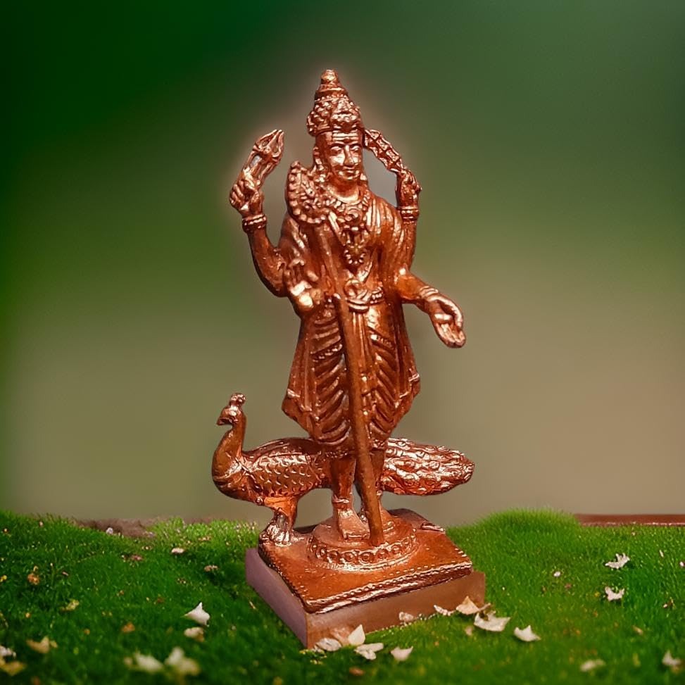Brownish-Orange Copper Idols India, Handmade Murugar 2.6 Inches, 80G, Pack Of 1 Piece
