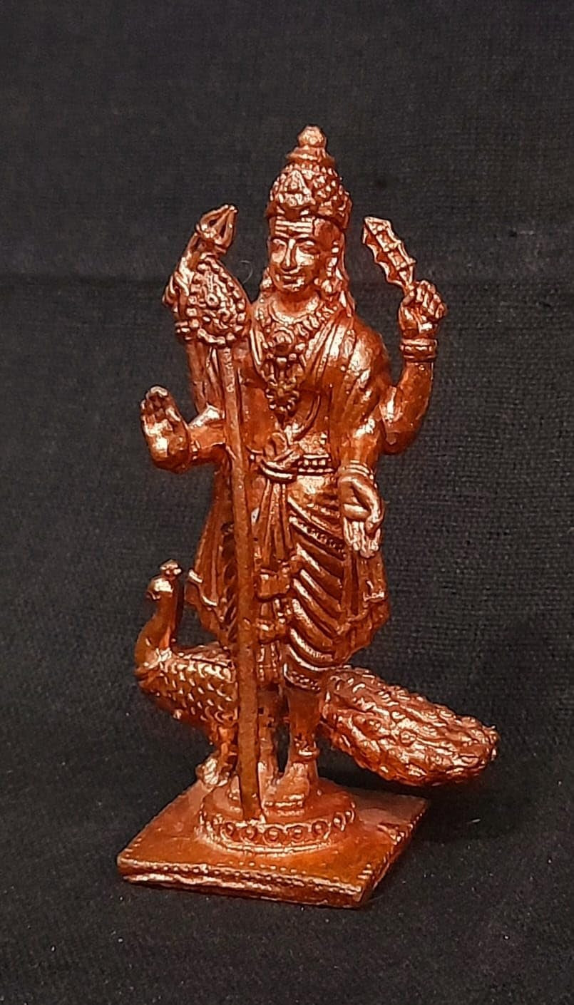 Brownish-Orange Copper Idols India, Handmade Murugar 2.6 Inches, 80G, Pack Of 1 Piece