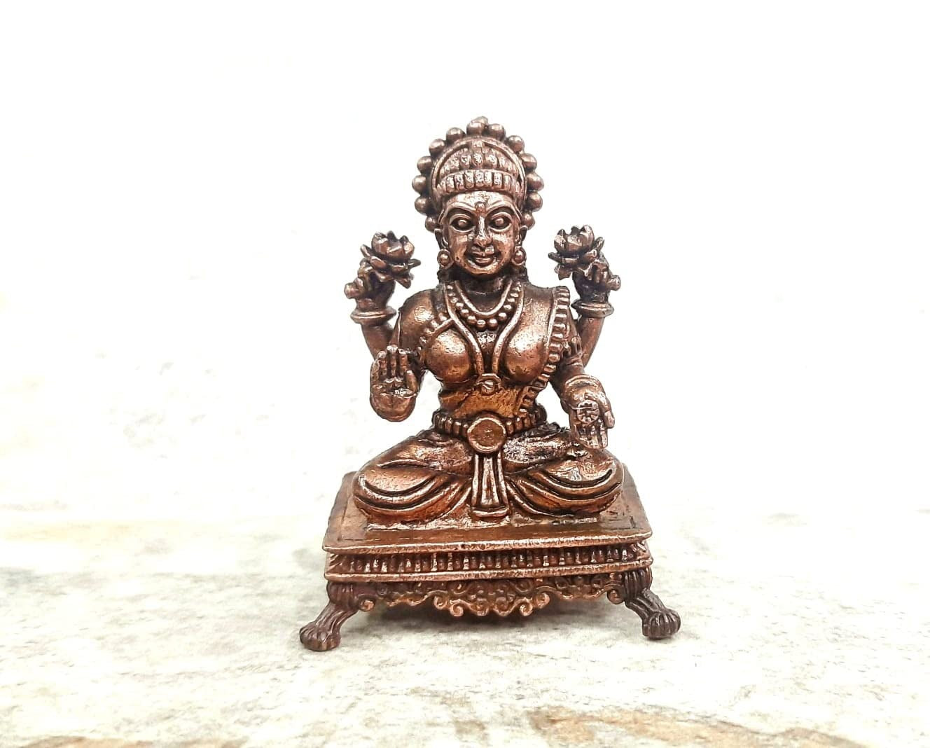 Brownish-Orange Copper Idols India, 2.5 Inches, Handmade Lakshmi Idol, 122G, Patina Antique Finish, Pack Of 1 Piece