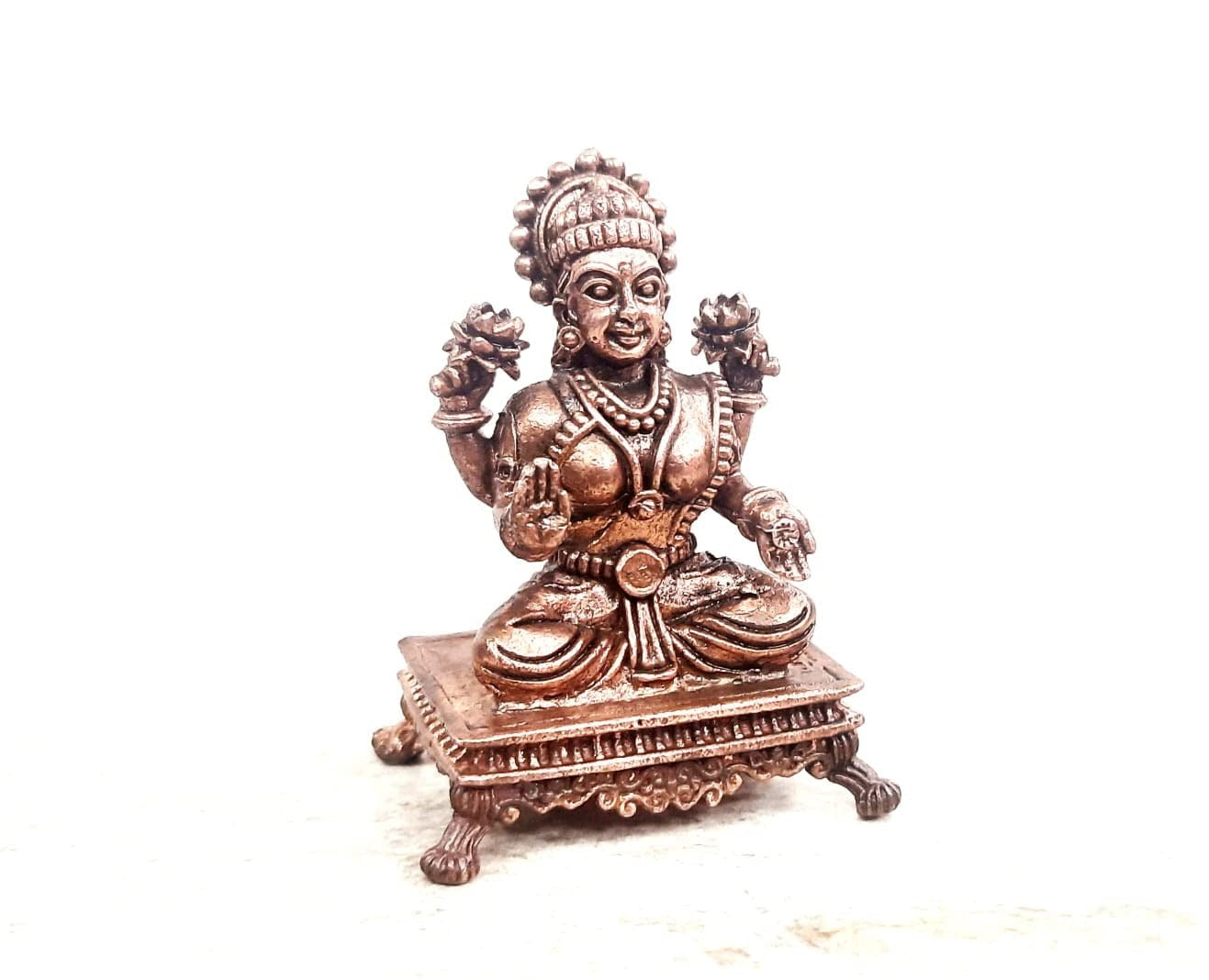 Brownish-Orange Copper Idols India, 2.5 Inches, Handmade Lakshmi Idol, 122G, Patina Antique Finish, Pack Of 1 Piece