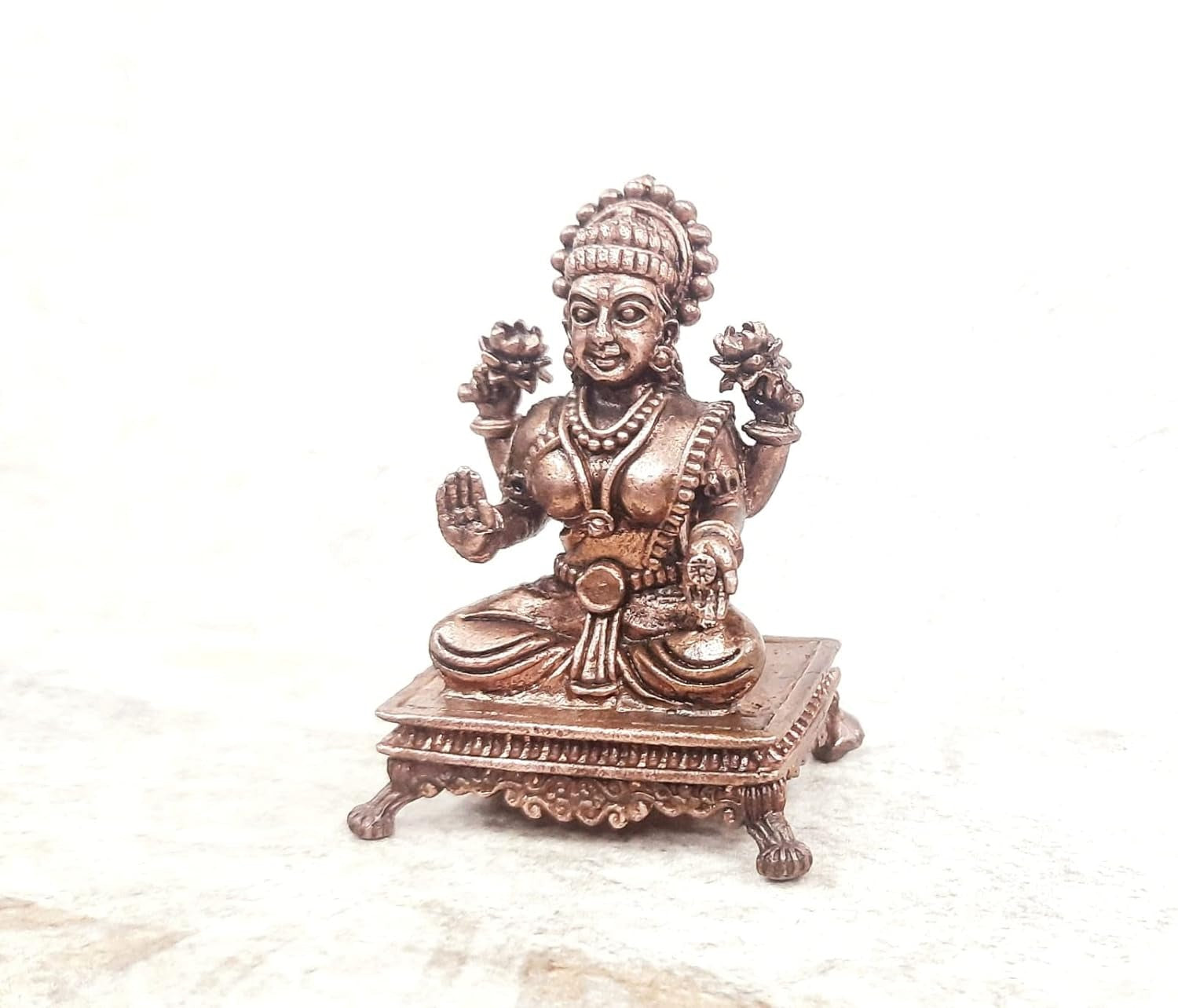 Brownish-Orange Copper Idols India, 2.5 Inches, Handmade Lakshmi Idol, 122G, Patina Antique Finish, Pack Of 1 Piece