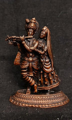 Brownish-Orange Copper Handmade Radha Krishna God Idols, 1.9 Inches, 47G, Patina Antique Finish, Pack Of 1 Piece