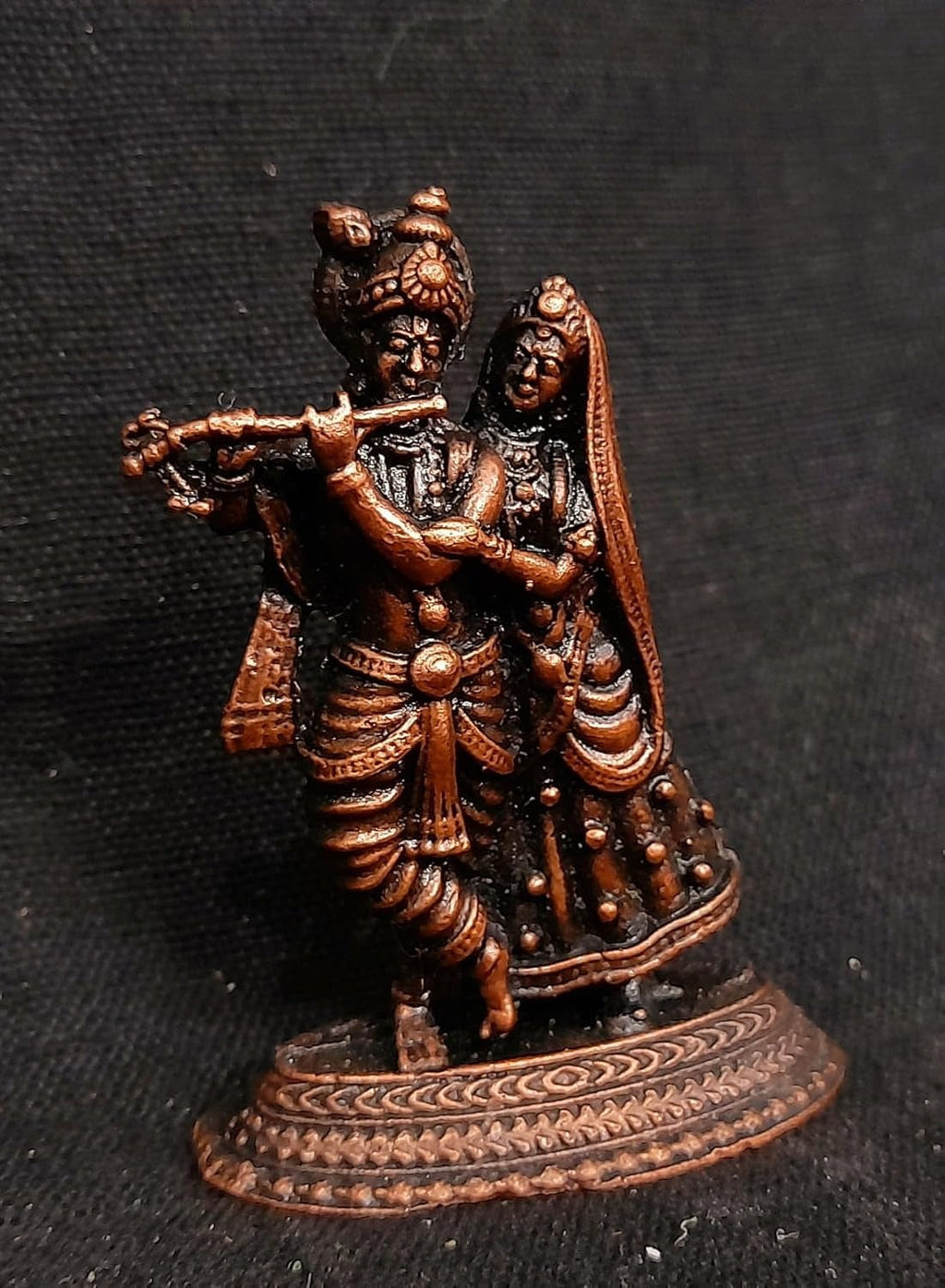 Brownish-Orange Copper Handmade Radha Krishna God Idols, 1.9 Inches, 47G, Patina Antique Finish, Pack Of 1 Piece