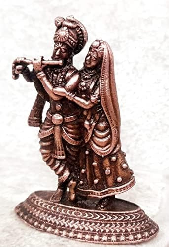 Brownish-Orange Copper Handmade Radha Krishna God Idols, 1.9 Inches, 47G, Patina Antique Finish, Pack Of 1 Piece