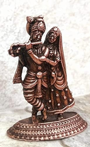 Brownish-Orange Copper Handmade Radha Krishna God Idols, 1.9 Inches, 47G, Patina Antique Finish, Pack Of 1 Piece