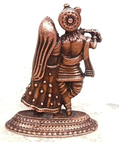 Brownish-Orange Copper Handmade Radha Krishna God Idols, 1.9 Inches, 47G, Patina Antique Finish, Pack Of 1 Piece
