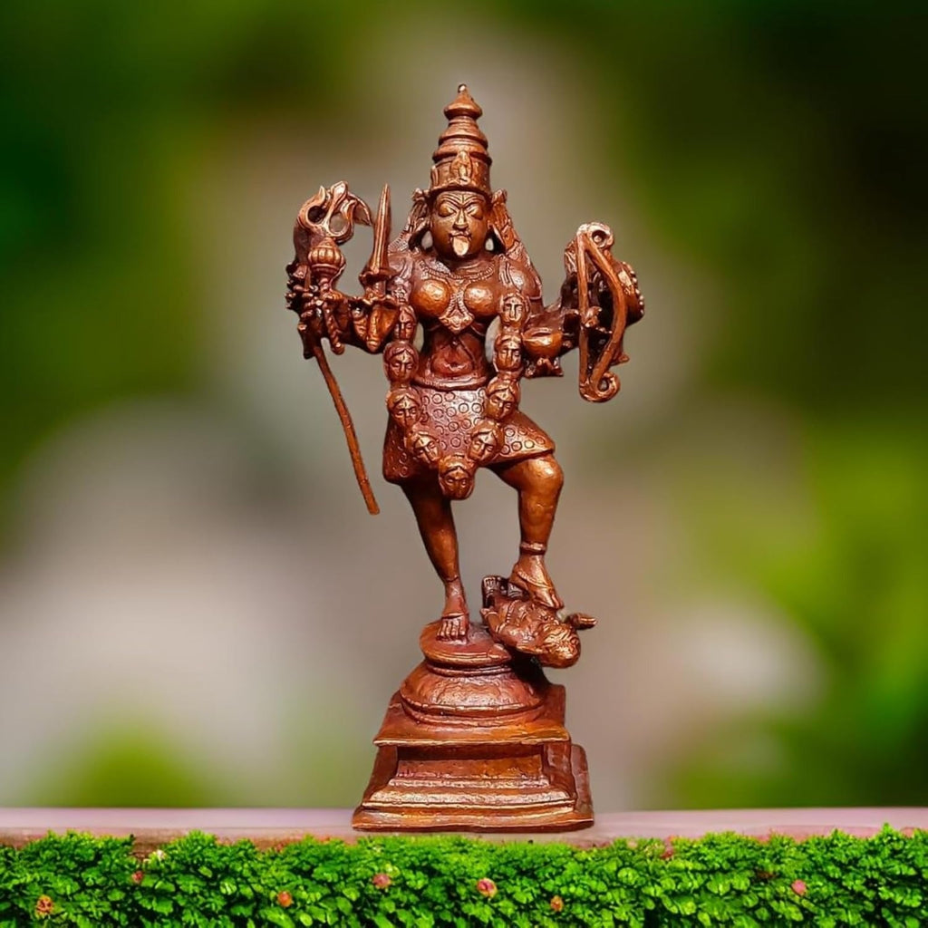 Brownish-Orange Copper Idols Of God Kaliamman 5.7 Inches, 620G, Patina Antique Finish, Pack Of 1 Piece