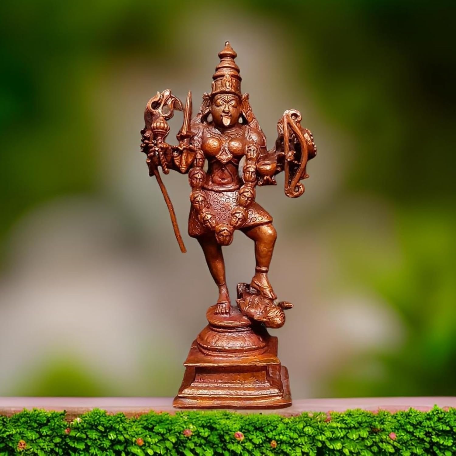 Brownish-Orange Copper Idols Of God Kaliamman 5.7 Inches, 620G, Patina Antique Finish, Pack Of 1 Piece