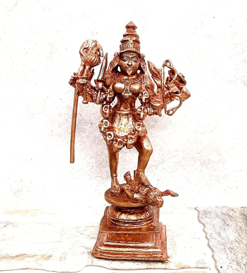 Brownish-Orange Copper Idols Of God Kaliamman 5.7 Inches, 620G, Patina Antique Finish, Pack Of 1 Piece