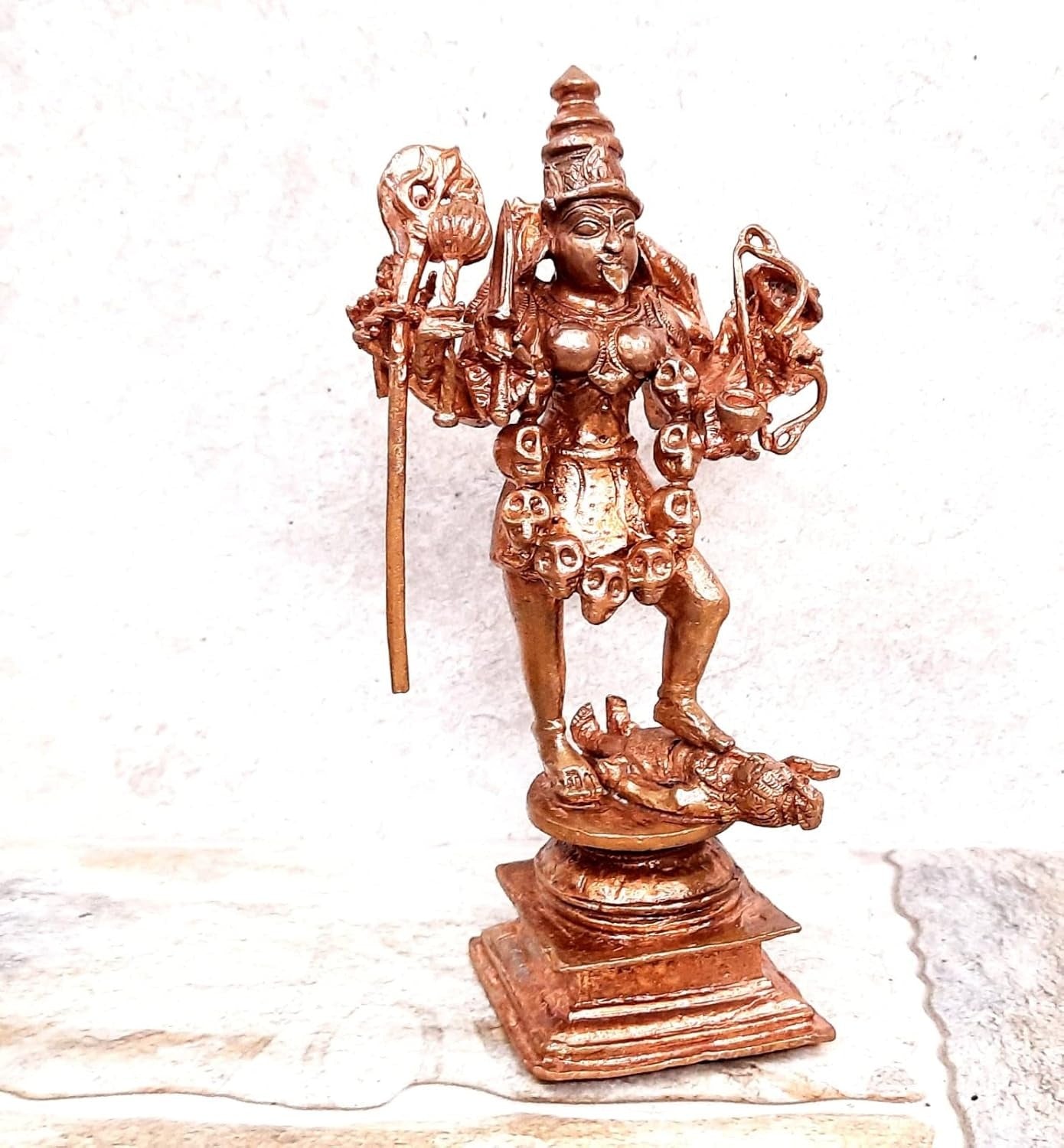 Brownish-Orange Copper Idols Of God Kaliamman 5.7 Inches, 620G, Patina Antique Finish, Pack Of 1 Piece