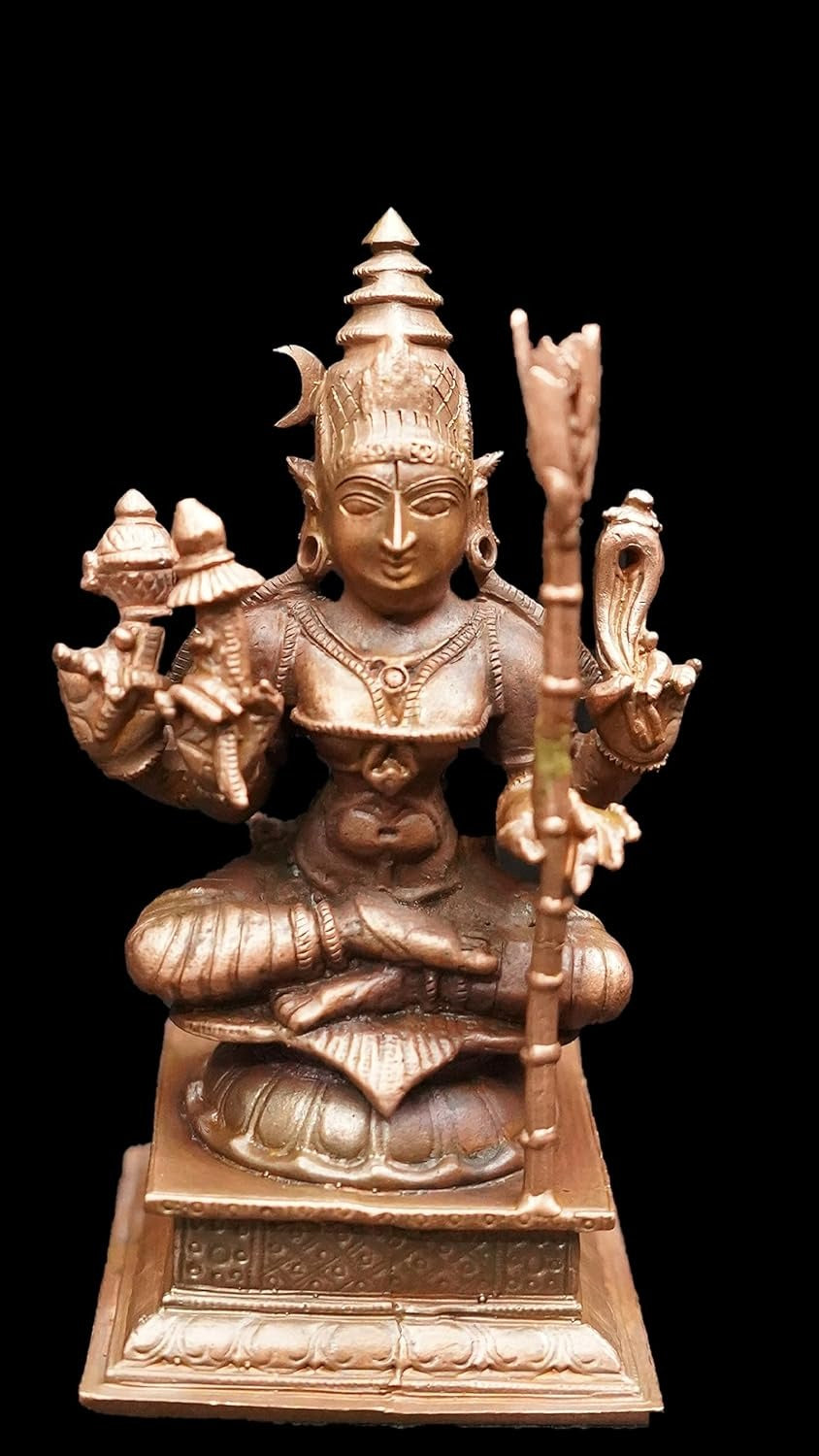 Brownish-Orange Copper God Idols Raja Rajeshwari, 4 Inches 415 Gram, Patina Antique Finish, Pack Of 1 Piece