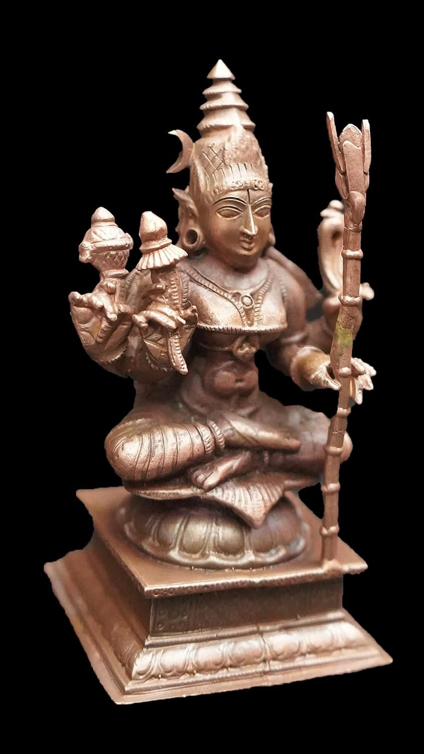 Brownish-Orange Copper God Idols Raja Rajeshwari, 4 Inches 415 Gram, Patina Antique Finish, Pack Of 1 Piece