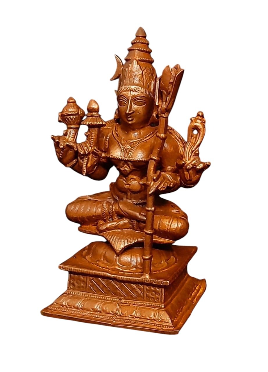 Brownish-Orange Copper God Idols Raja Rajeshwari, 4 Inches 415 Gram, Patina Antique Finish, Pack Of 1 Piece