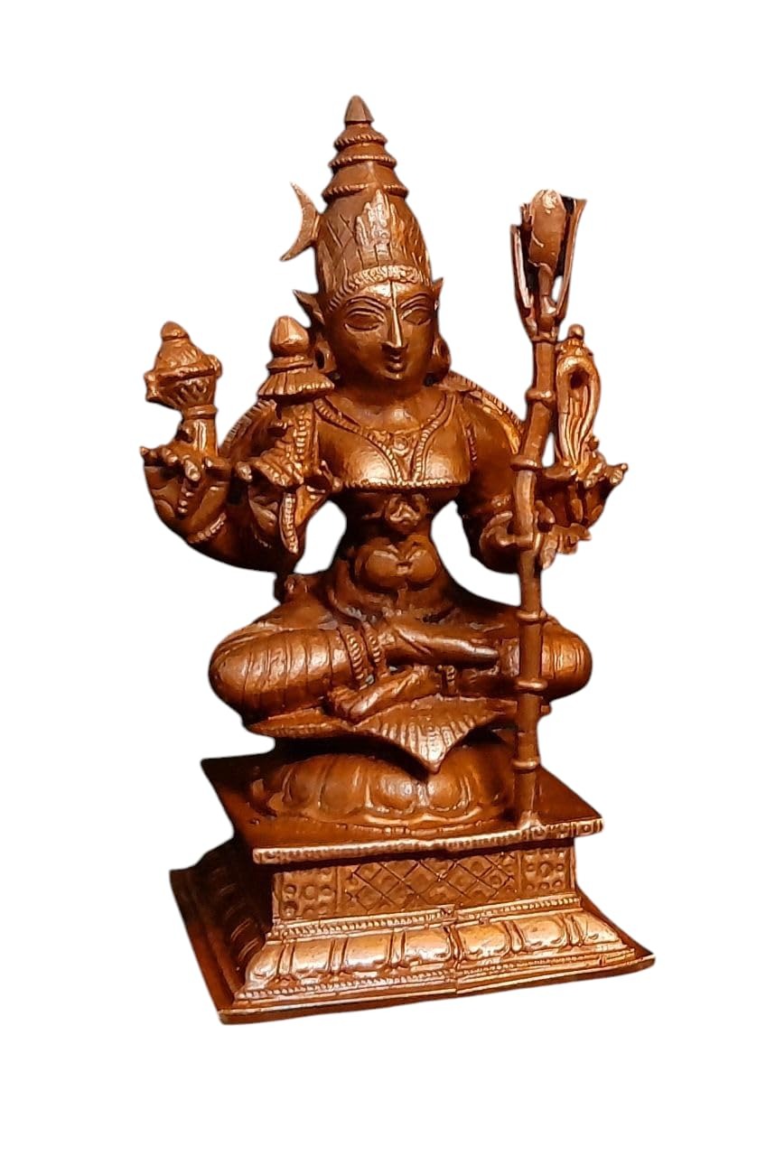 Brownish-Orange Copper God Idols Raja Rajeshwari, 4 Inches 415 Gram, Patina Antique Finish, Pack Of 1 Piece