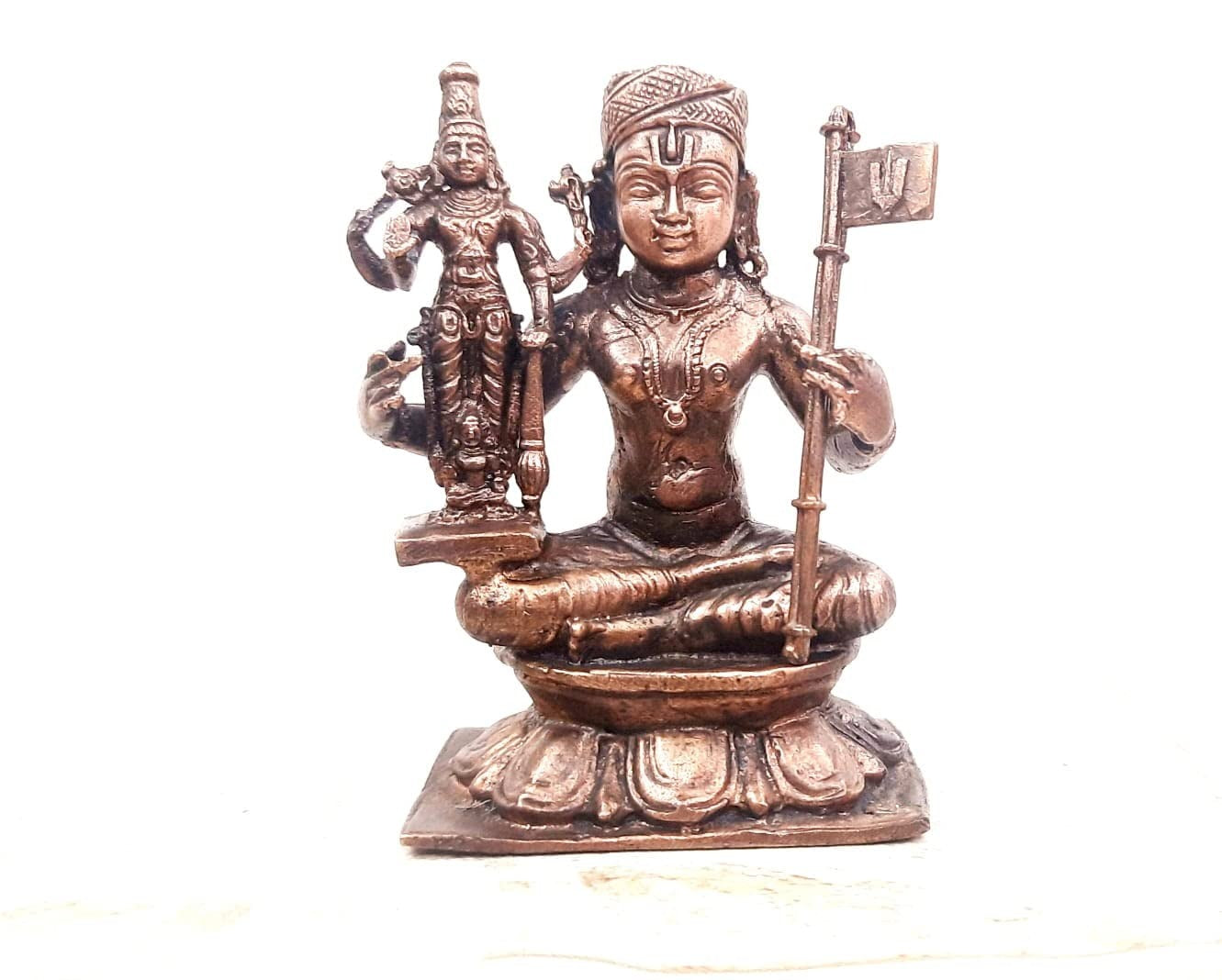Brownish-Orange Copper Idols, 8.5 Cm, Handmade Manavala Mahamuni Holding Vishnu 395 G, Patina Antique Finish, Pack Of 1 Piece