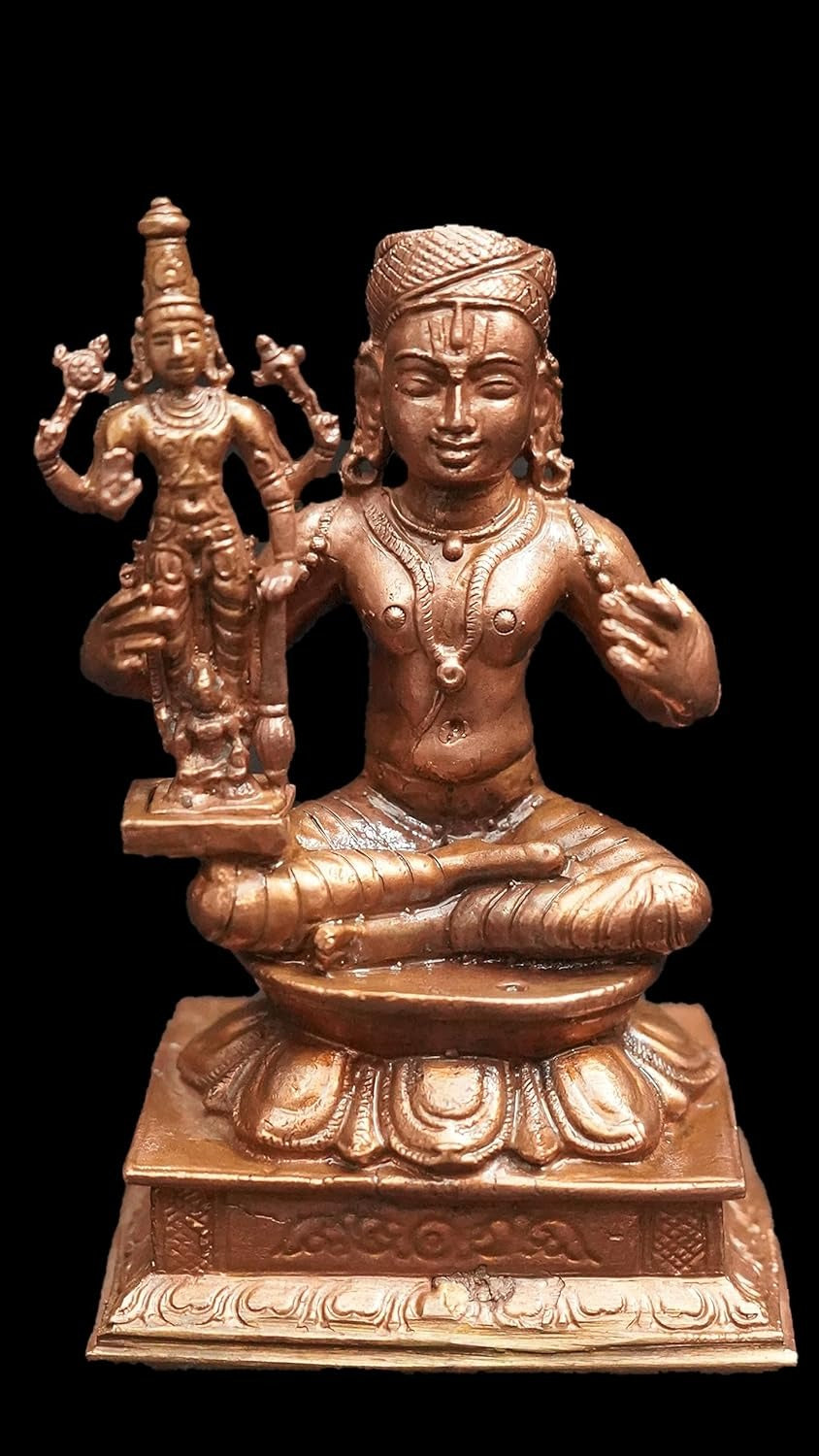 Brownish-Orange Copper Idols, 8.5 Cm, Handmade Manavala Mahamuni Holding Vishnu 395 G, Patina Antique Finish, Pack Of 1 Piece