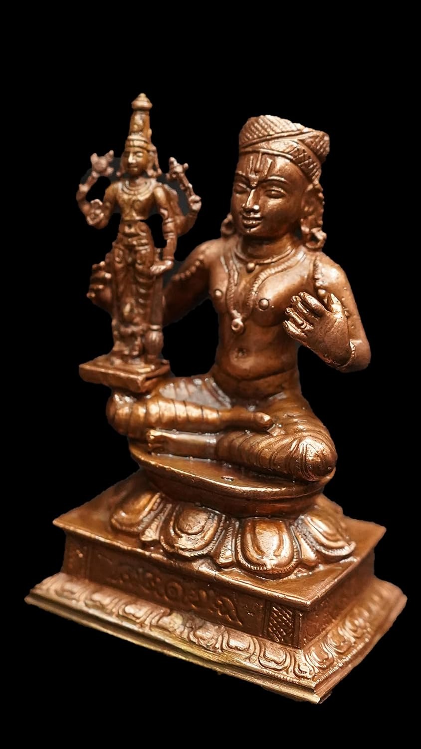 Brownish-Orange Copper Idols, 8.5 Cm, Handmade Manavala Mahamuni Holding Vishnu 395 G, Patina Antique Finish, Pack Of 1 Piece