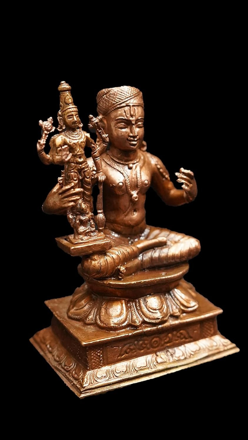 Brownish-Orange Copper Idols, 8.5 Cm, Handmade Manavala Mahamuni Holding Vishnu 395 G, Patina Antique Finish, Pack Of 1 Piece