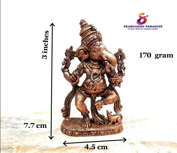 Brownish-Orange Copper Idols, 7.7 Cm, Handmade Ganesh 170Grams, Patina Antique Finish, Pack Of 1 Piece